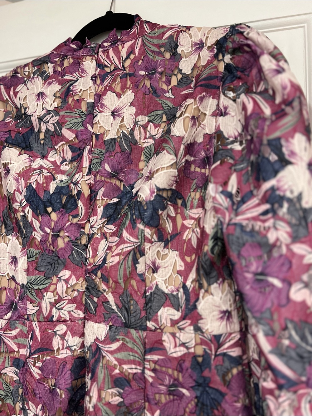 NWT ELLIATT BASTA Long Sleeve, High Collar, Floral, Mini Dress. Rich Purple. Med - Picture 9 of 10